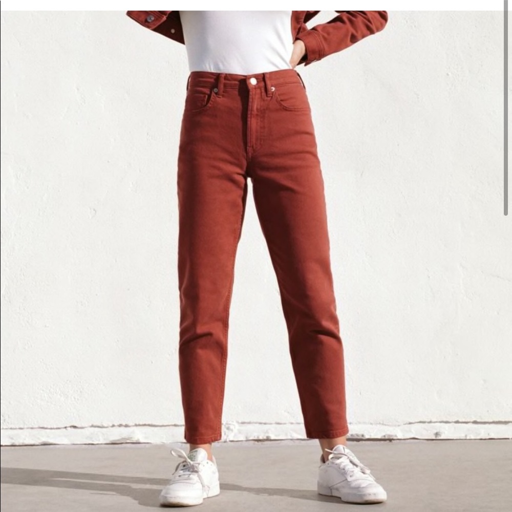 Everlane The Edition 01 High Rise red rust Straight Jean 28 ankle - raw edge